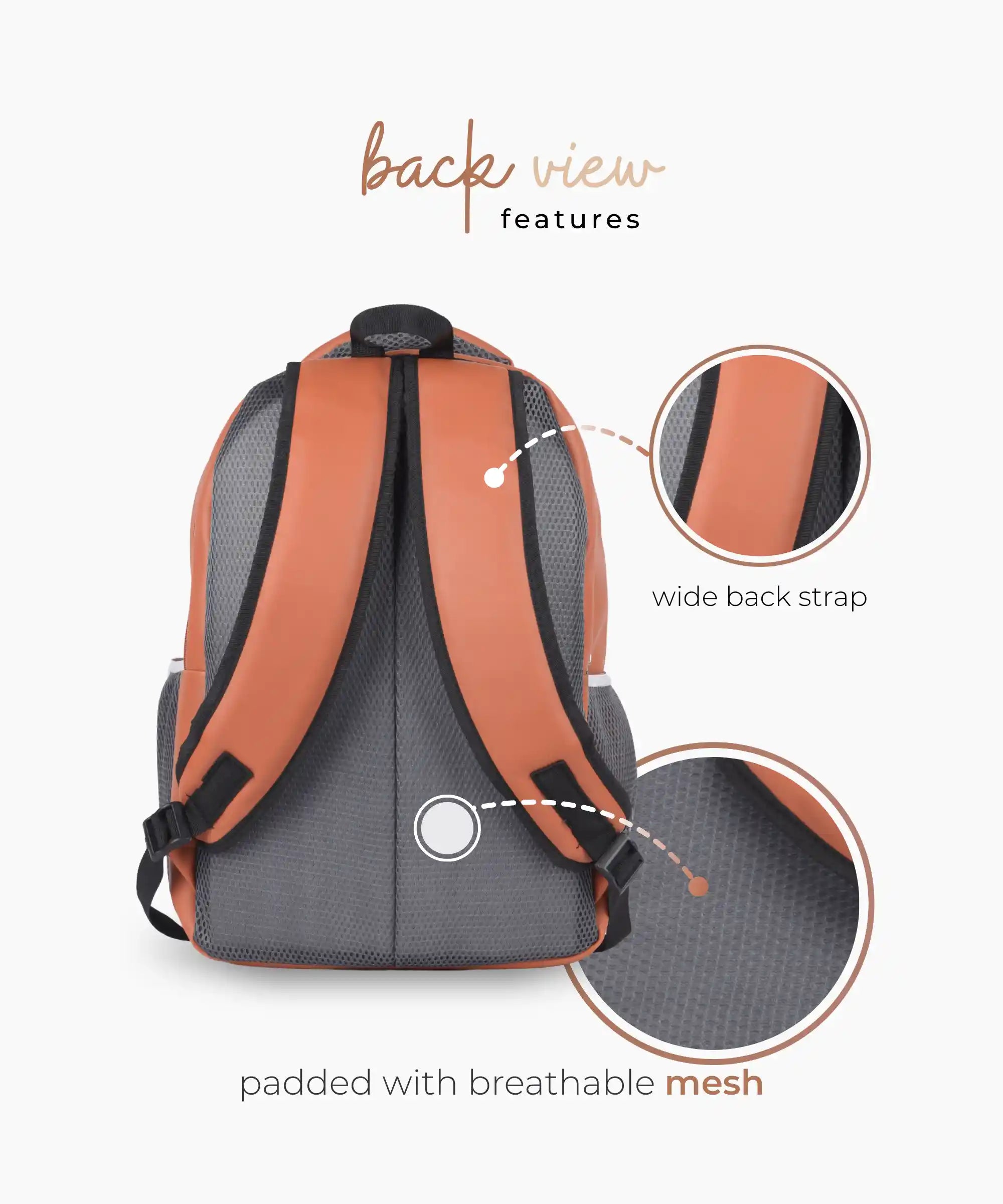 PU leather unisex backpack in tan with padded laptop compartment