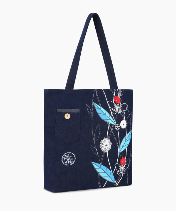 Denim Tote Bag for Women - Large Capacity Canvas Shoulder Bag with Zipper Closure, Floral Print Casual Handbag for Work, College, Travel & Everyday Use