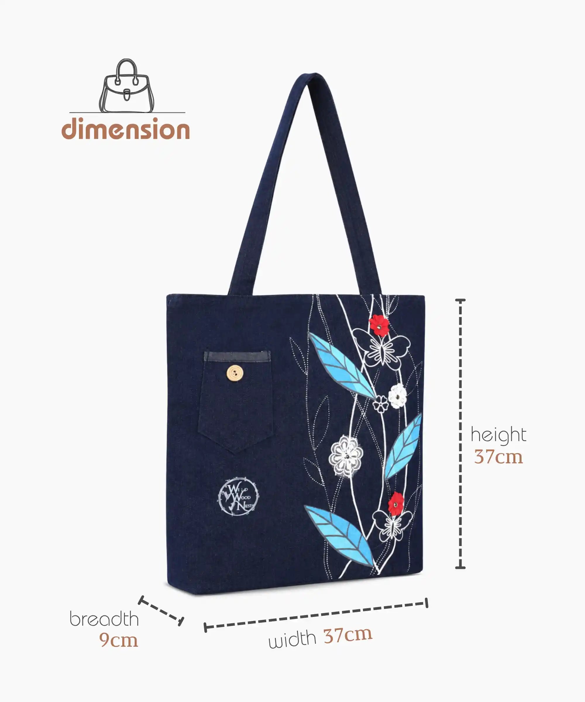 Denim Tote Bag for Women - Large Capacity Canvas Shoulder Bag with Zipper Closure, Floral Print Casual Handbag for Work, College, Travel & Everyday Use