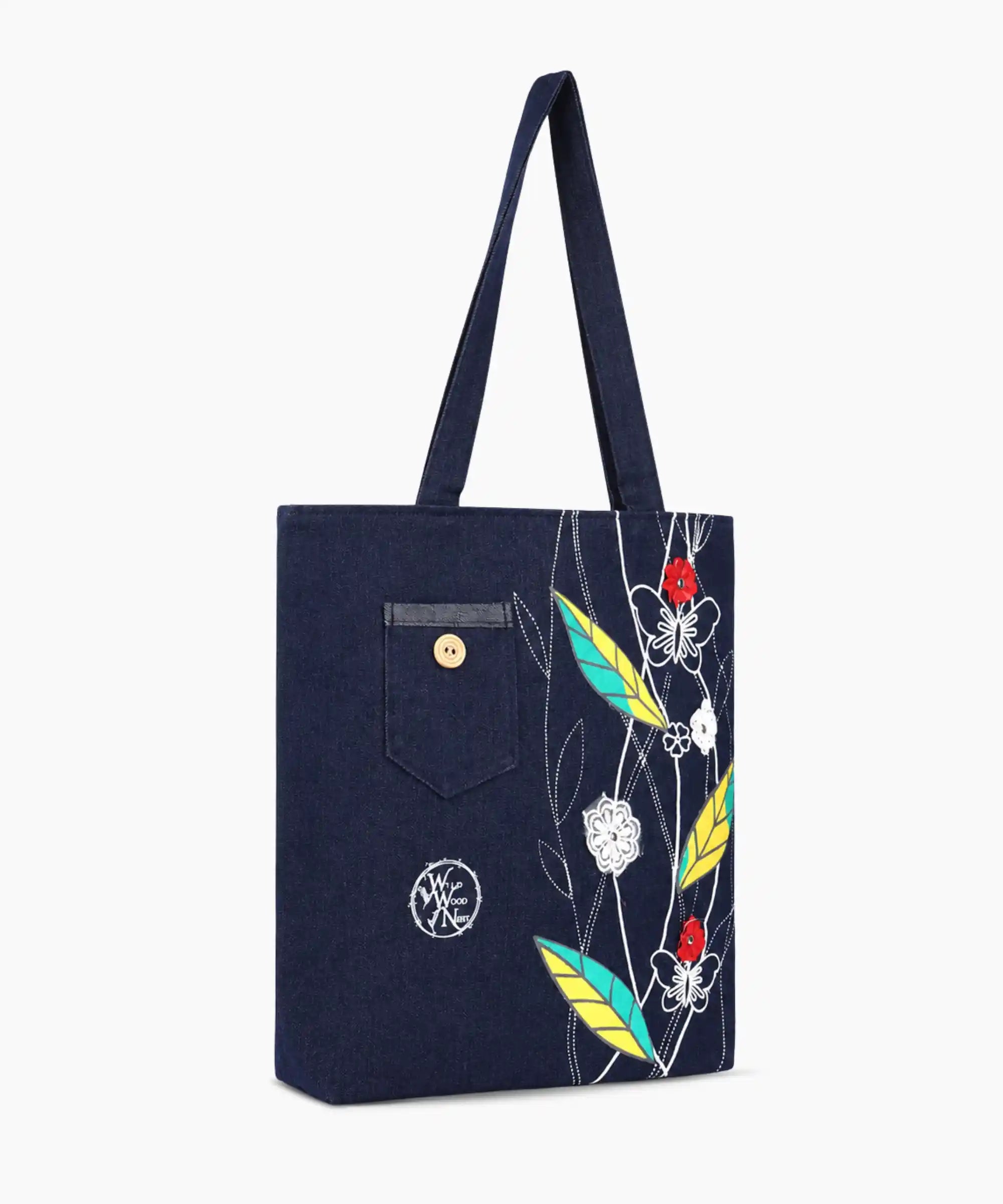 Denim Tote Bag for Women - Large Capacity Canvas Shoulder Bag with Zipper Closure, Floral Print Casual Handbag for Work, College, Travel & Everyday Use