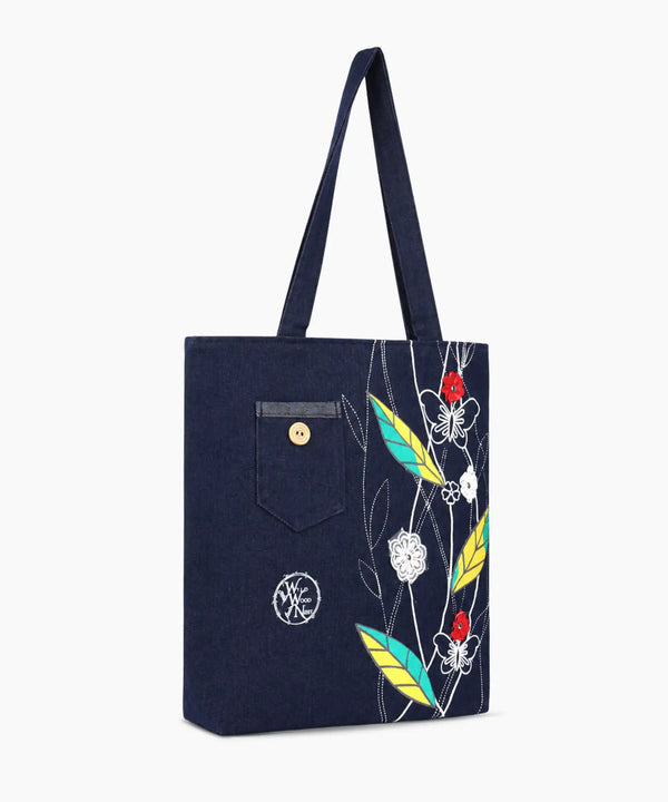 Denim Tote Bag for Women - Large Capacity Canvas Shoulder Bag with Zipper Closure, Floral Print Casual Handbag for Work, College, Travel & Everyday Use