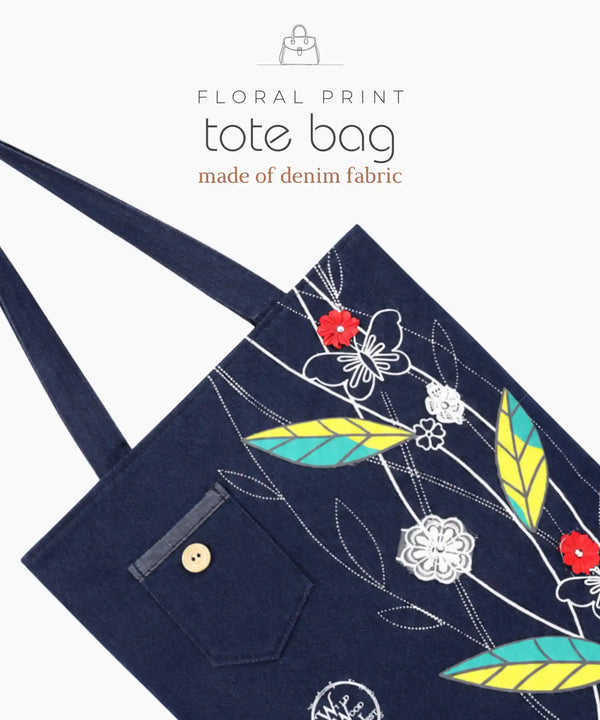 Denim Tote Bag for Women - Large Capacity Canvas Shoulder Bag with Zipper Closure, Floral Print Casual Handbag for Work, College, Travel & Everyday Use