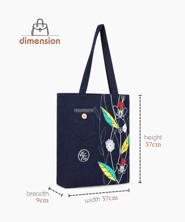 Denim Tote Bag for Women - Large Capacity Canvas Shoulder Bag with Zipper Closure, Floral Print Casual Handbag for Work, College, Travel & Everyday Use