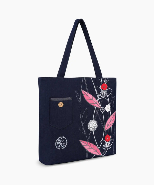Denim Tote Bag for Women - Large Capacity Canvas Shoulder Bag with Zipper Closure, Floral Print Casual Handbag for Work, College, Travel & Everyday Use