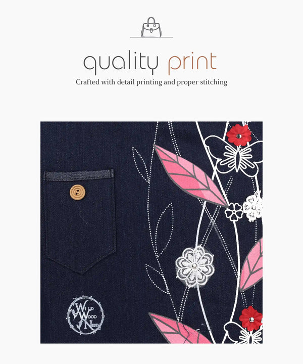 Denim Tote Bag for Women - Large Capacity Canvas Shoulder Bag with Zipper Closure, Floral Print Casual Handbag for Work, College, Travel & Everyday Use