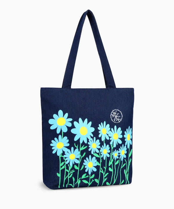 Denim Tote Bag for Women - Large Capacity Canvas Shoulder Bag with Zipper Closure, Floral Print Casual Handbag for Work, College, Travel & Everyday Use
