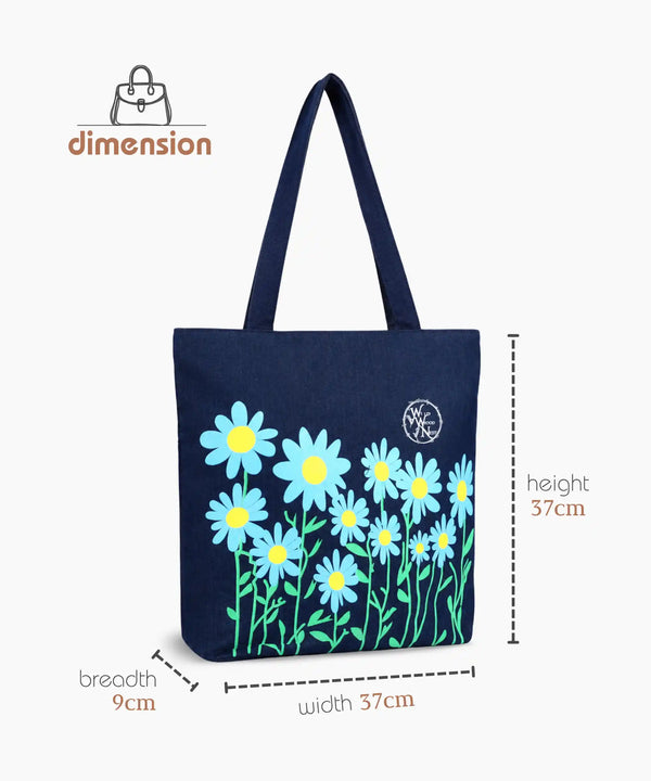 Denim Tote Bag for Women - Large Capacity Canvas Shoulder Bag with Zipper Closure, Floral Print Casual Handbag for Work, College, Travel & Everyday Use