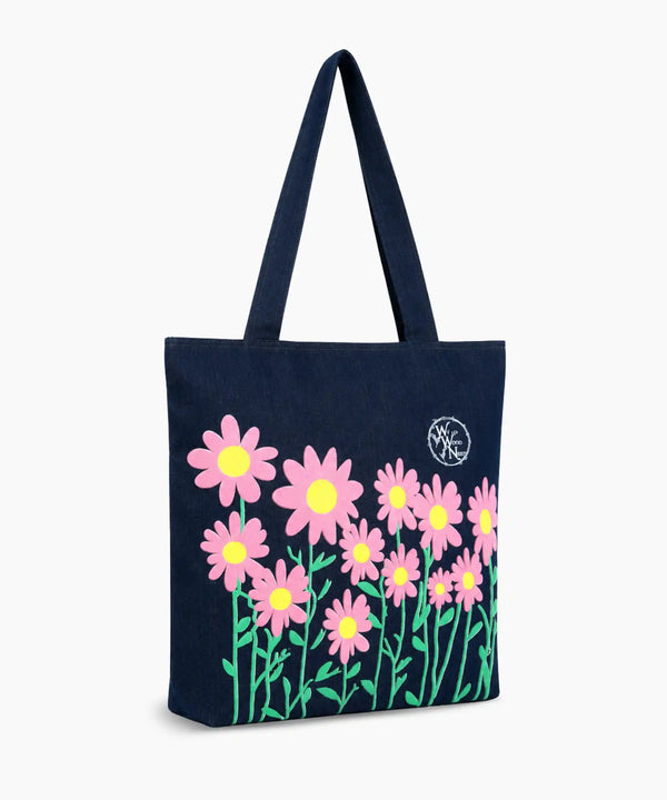 Denim Tote Bag for Women - Large Capacity Canvas Shoulder Bag with Zipper Closure, Floral Print Casual Handbag for Work, College, Travel & Everyday Use