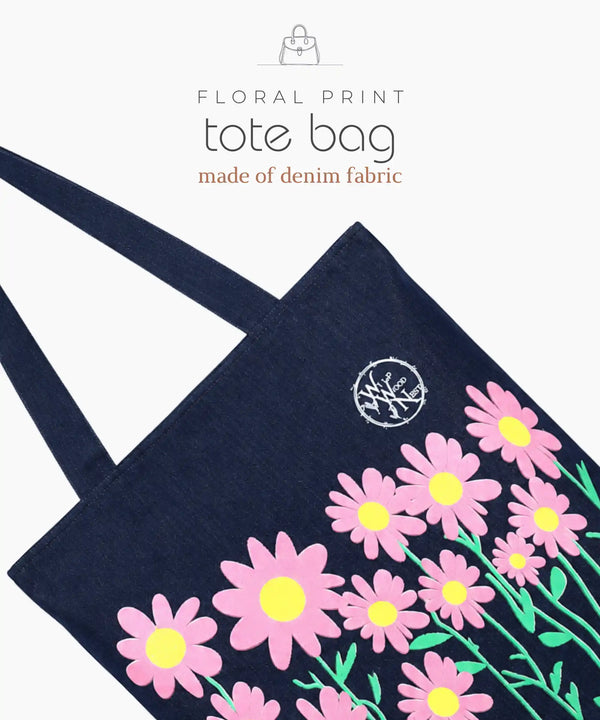 Denim Tote Bag for Women - Large Capacity Canvas Shoulder Bag with Zipper Closure, Floral Print Casual Handbag for Work, College, Travel & Everyday Use