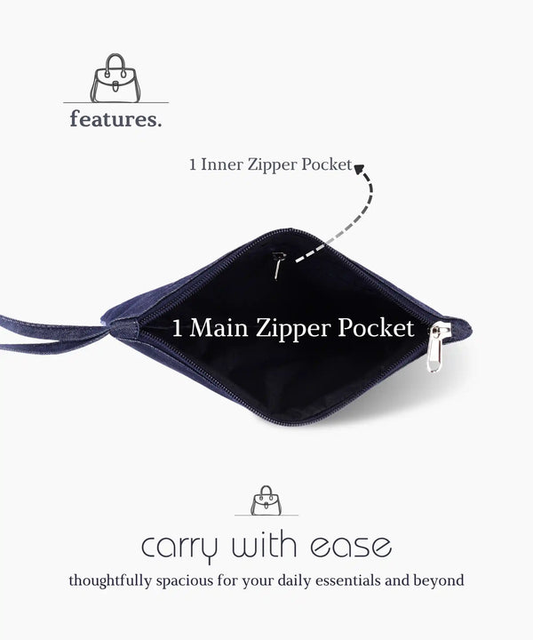 Denim Zipper Pouch for Women & Men, Multipurpose Travel Organizer, Stationery Bag, Cosmetic Bag, Clutch Wallet, Premium Jeans Fabric, Lightweight & Durable