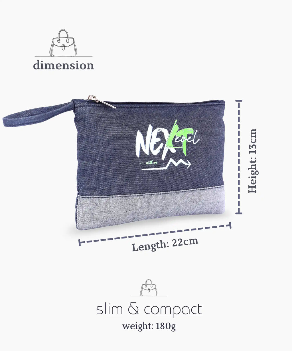 Denim Zipper Pouch for Women & Men, Multipurpose Travel Organizer, Stationery Bag, Cosmetic Bag, Clutch Wallet, Premium Jeans Fabric, Lightweight & Durable