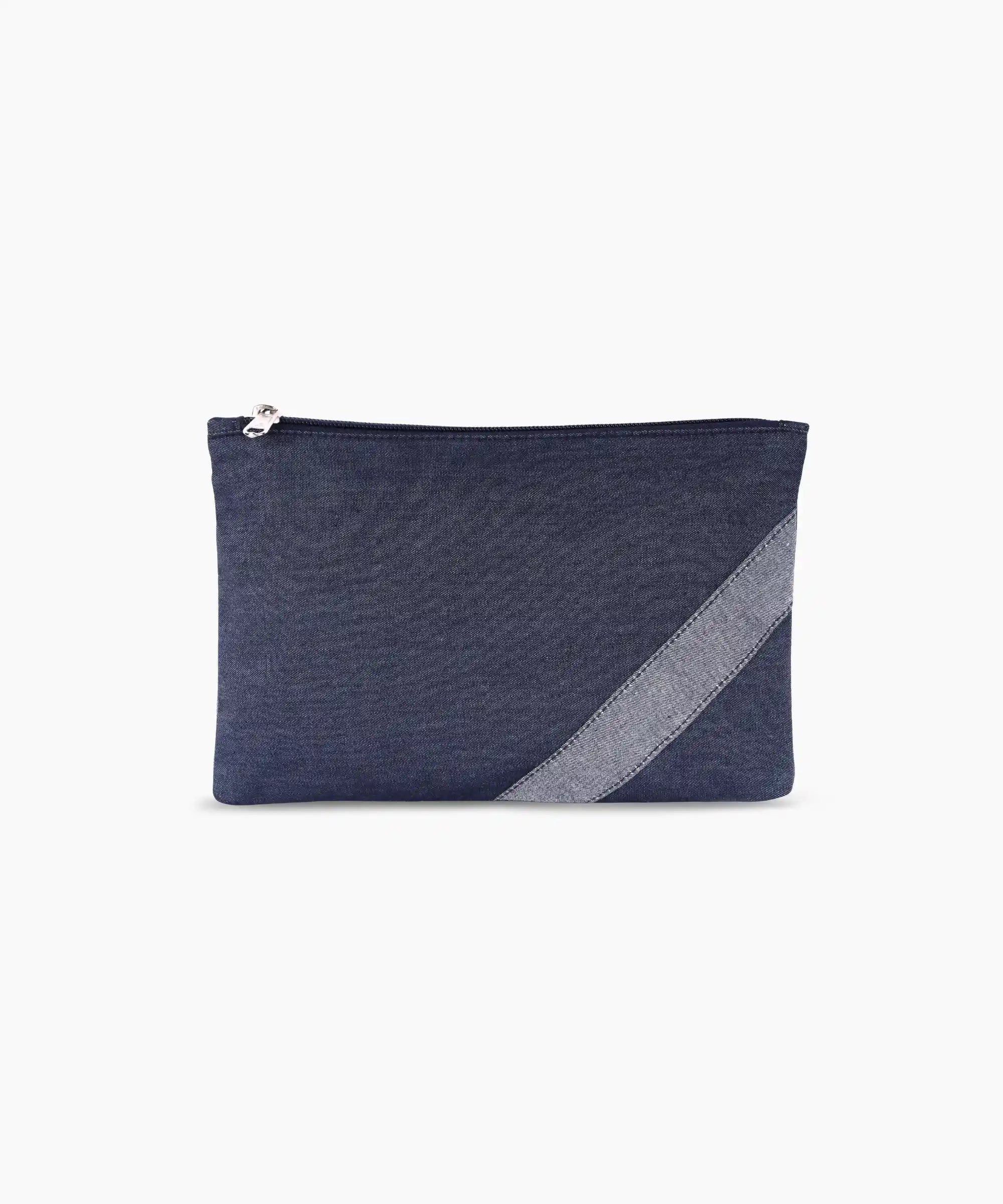 Denim Zipper Pouch for Women & Men, Multipurpose Travel Organizer, Stationery Bag, Cosmetic Bag, Clutch Wallet, Premium Jeans Fabric, Lightweight & Durable, 22x15 cm - Denim Blue Main image