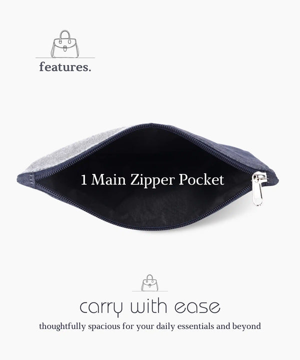 Denim Zipper Pouch for Women & Men, Multipurpose Travel Organizer, Stationery Bag, Cosmetic Bag, Clutch Wallet, Premium Jeans Fabric, Lightweight & Durable, 22x15 cm - Denim Blue