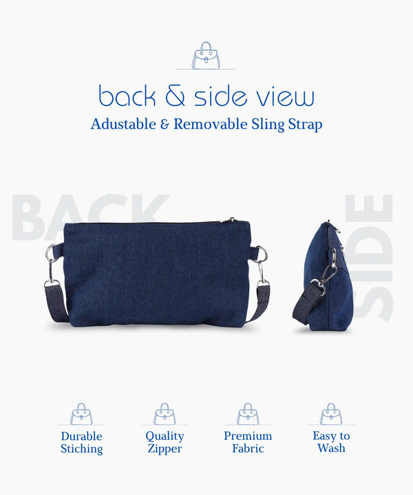 Unisex Denim Sling Bag for Men & Women Crossbody Side Bag with Adjustable Removable Strap Multiple Zipper Pockets Lightweight Travel Casual Daily Use Bag Blue