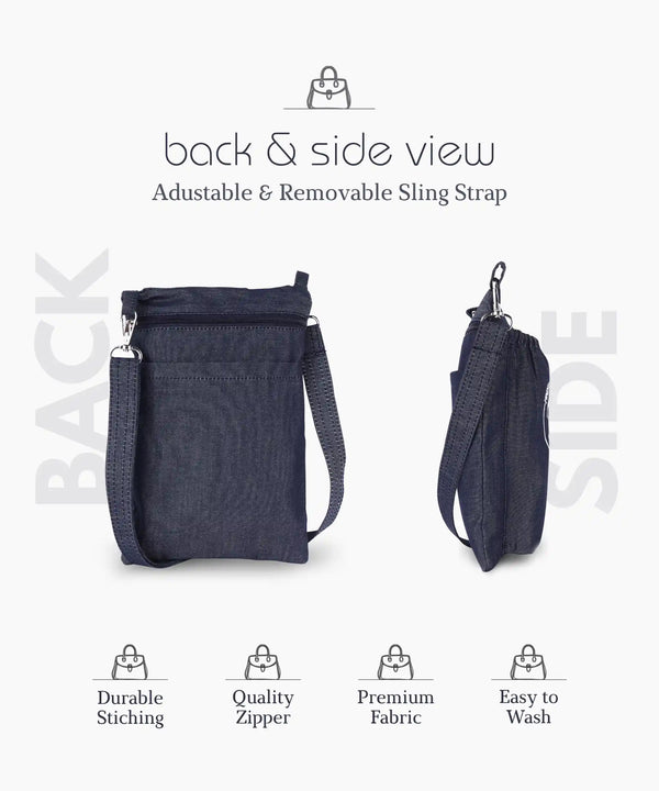 Unisex Denim Sling Bag for Men & Women Crossbody Side Bag with Adjustable Strap Main Zipper Pocket Front Pocket Lightweight Travel Casual Daily Use Bag Blue