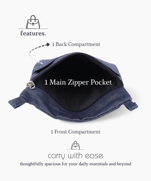 Unisex Denim Sling Bag for Men & Women Crossbody Side Bag with Adjustable Strap Main Zipper Pocket Front Pocket Lightweight Travel Casual Daily Use Bag Blue